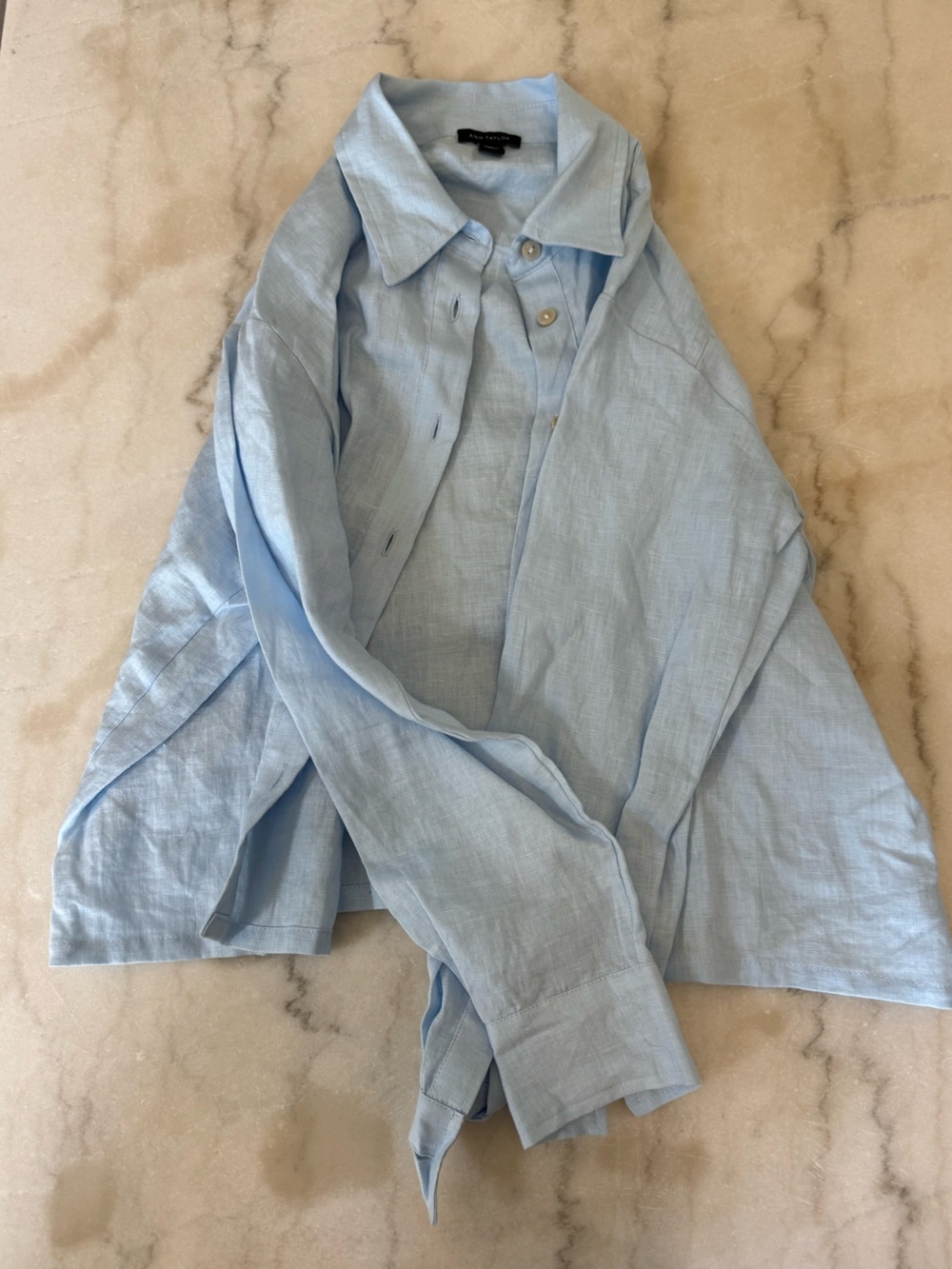 Ann Taylor Light Blue Linen Button-Up Shirt